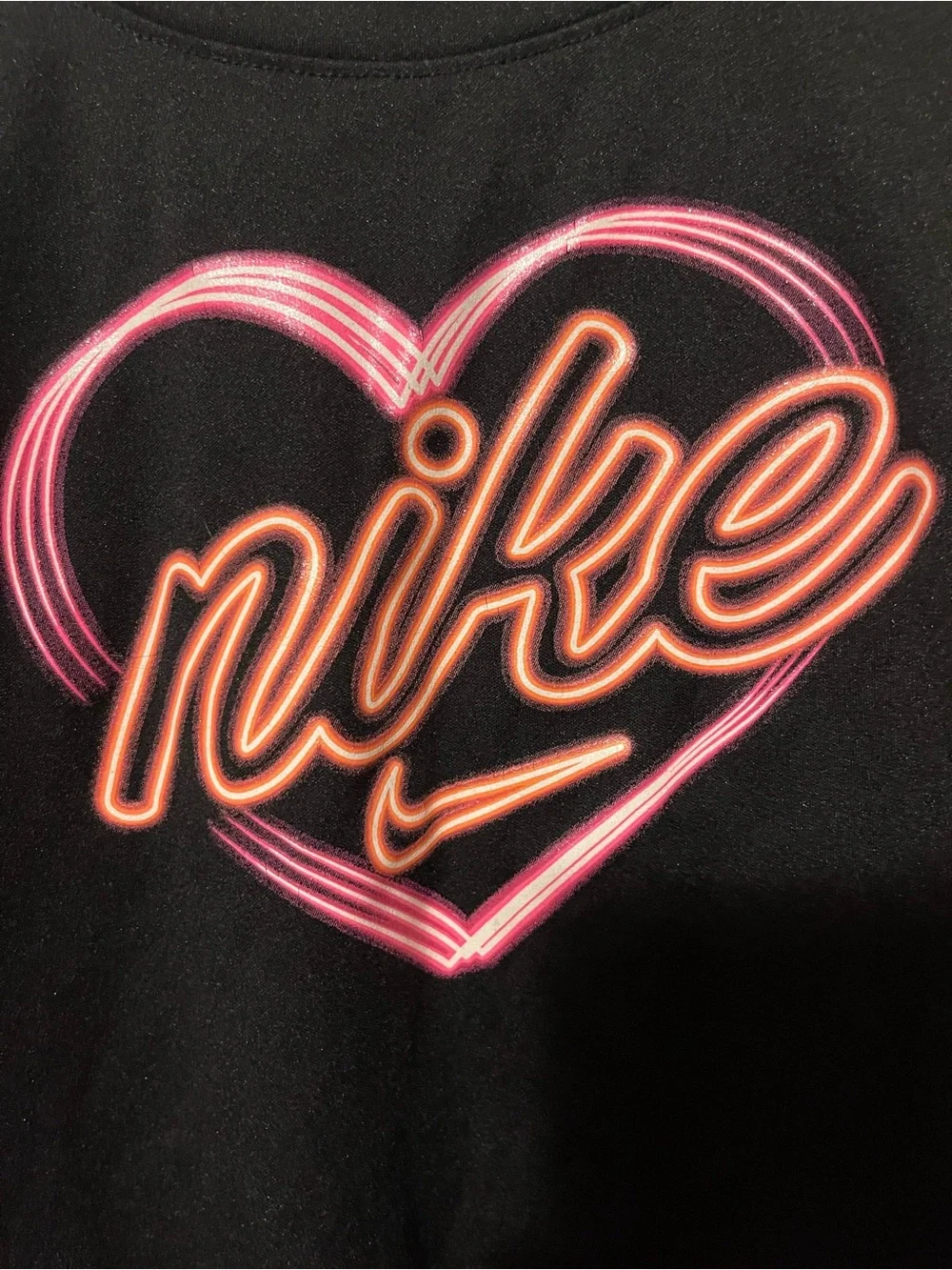 Nike Black Girls' Dri-FIT Tee with Neon Pink Heart Accent